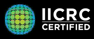 IICRC Certified logo featuring a green and blue globe pattern on black background