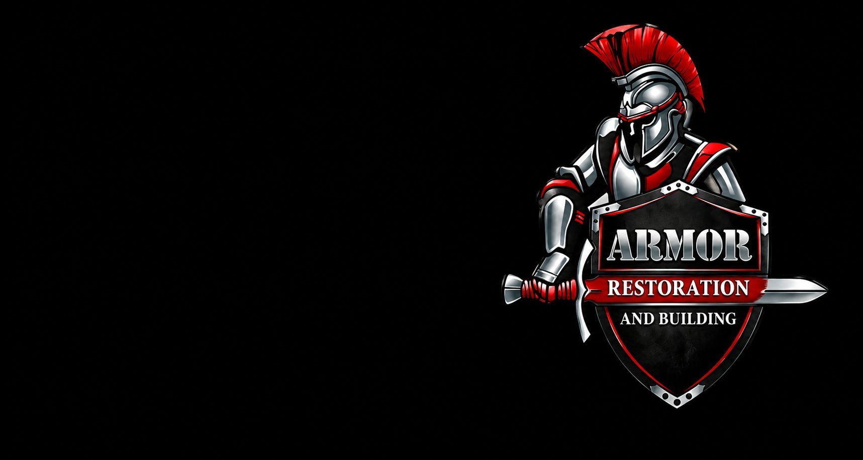 Logo of a Roman centurion warrior in armor with the text Armor Restoration and Building on a black background